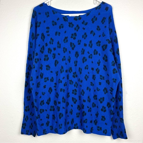 Naadam Wool & Cashmere Blue Leopard Print Boat Neck Pullover Sweater Medium - Picture 1 of 6